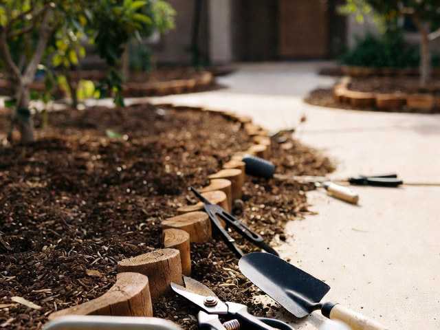 Garden bed edging with hand tools